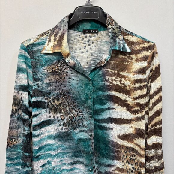 David Cline Women Long Sleeve Blouse Top Button Shirt Size Medium Artsy D006 -12 - Picture 10 of 16